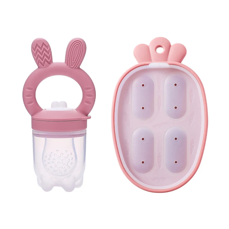 Baby Rabbit Fruit Feeder Set Food Supplement Nursing Feeder BPA Free Silicone Feeding Freezer Tray Tableware Fresh Food Feeder