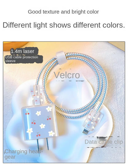 Cute Smile Case For Apple iphone 18W 20W US Charging Head Protective Sleeve Fast Charging Shell Soft Wire Cable Cord Organizers