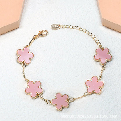 Fashion Double Sided Plant Five Leaf Plum Blossom Charm Bracelets For Women Girl Waterproof Clover Jewelry Gifts Best Friends