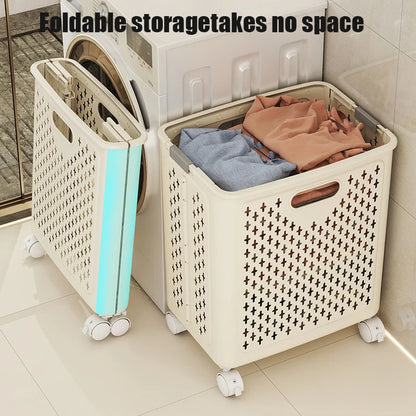 Foldable Laundry Baskets With Wheels Dirty Clothes Basket Large Capacity Cart Bathroom Multifunctional Storage Basket