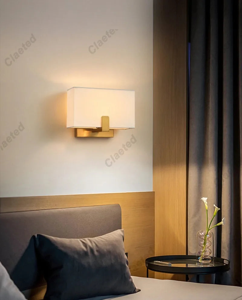 LED Fabric Lampshade E27 Decorative Wall Lamp Indoor Corridor Living Room Bedroom Bedside Wall Lamp Decorative Lighting Fixture