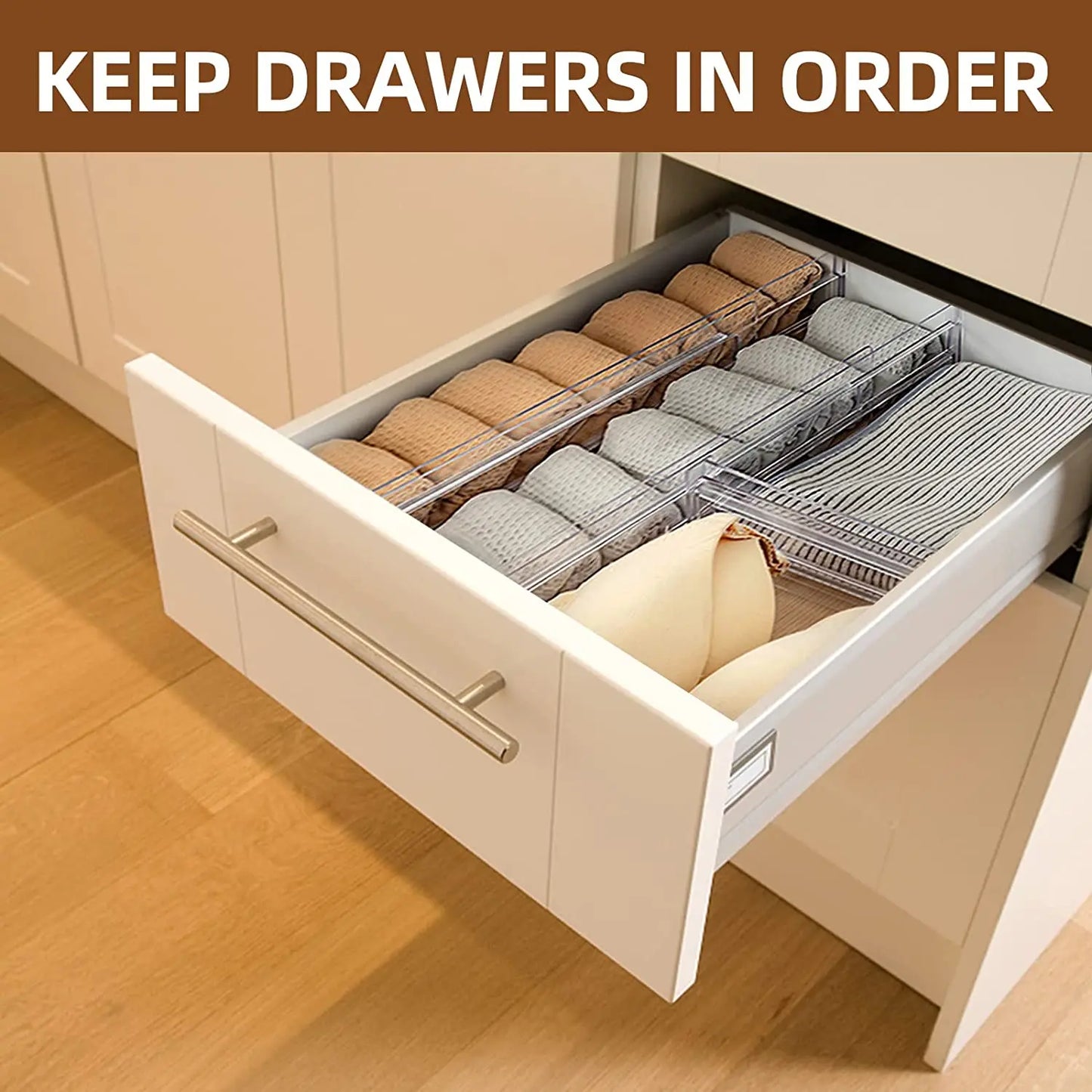 Multi-Pack Transparent Drawer Divider Adjustable Expandable Drawer Divider, Suable for Clothing, Kitchen Utensils and Office