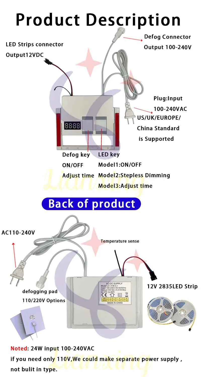 smart switch touch  Strip light controller  smart with anti fog LED dimmable smart  24W led driver switch mirror touch