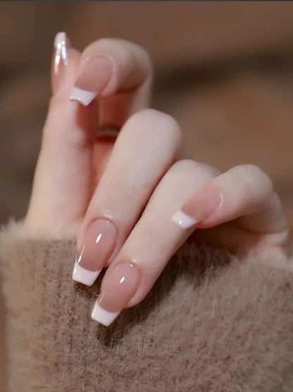 24pcs/set short square fake nails for women cute bride heart white french tips faux ongles y2k press on false nail supplies