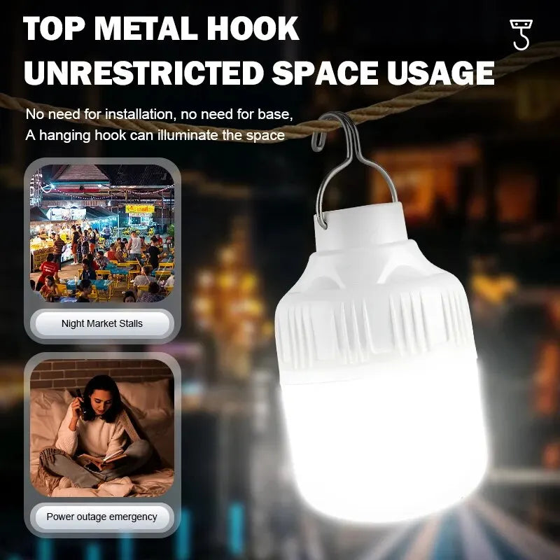 Outdoor USB Rechargeable LED Lamp Bulbs High Brightness Emergency Light Hook Up Camping Fishing Portable Lantern Night Lights