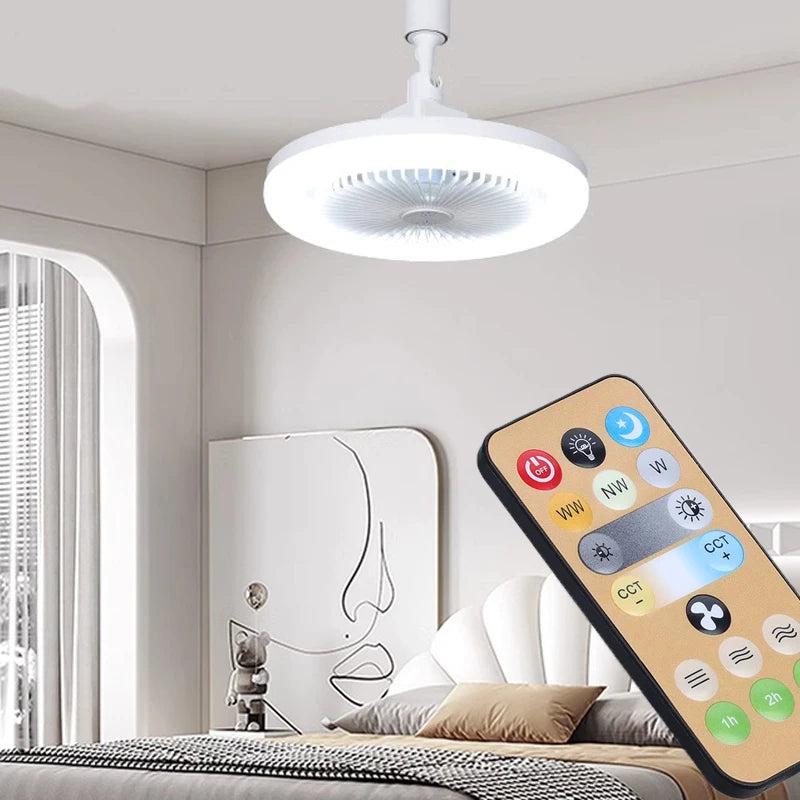 Smart 3-in-1 Ceiling Fan with Remote Control Lighting Lamp E27 Converter Base 85-265V Lighting Base for Bedroom and Living Room