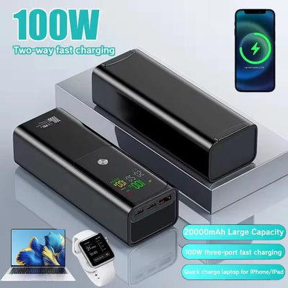 20000mAh High Quality Power Bank 100W Portable Fast Charging Powerbank External Spare Battery For IPhone Xiaomi Laptop 보조배터리