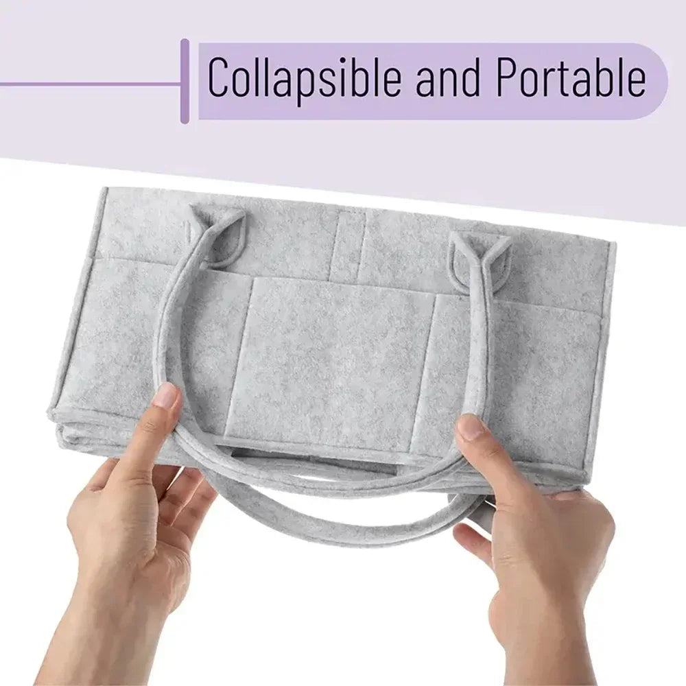 Portable Mommy Bag Fashionable Felt Diaper Organizer Durable Collapsible Travel Baby Storage Box with Handle Nursery Essentials