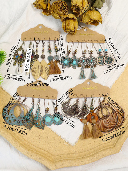 Bohemian style alloy retro handmade tassel weaving dream net ethnic storm Bohemian earrings