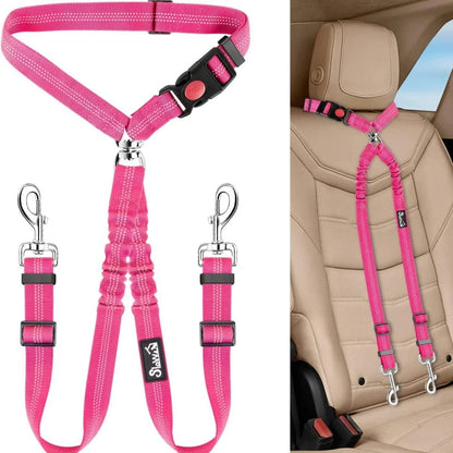 OUWO Two Dogs Pet Car Lead Leash Backseat Safety Belt Adjustable Dogs Harness Collar Pet Accessories Pet Supplies