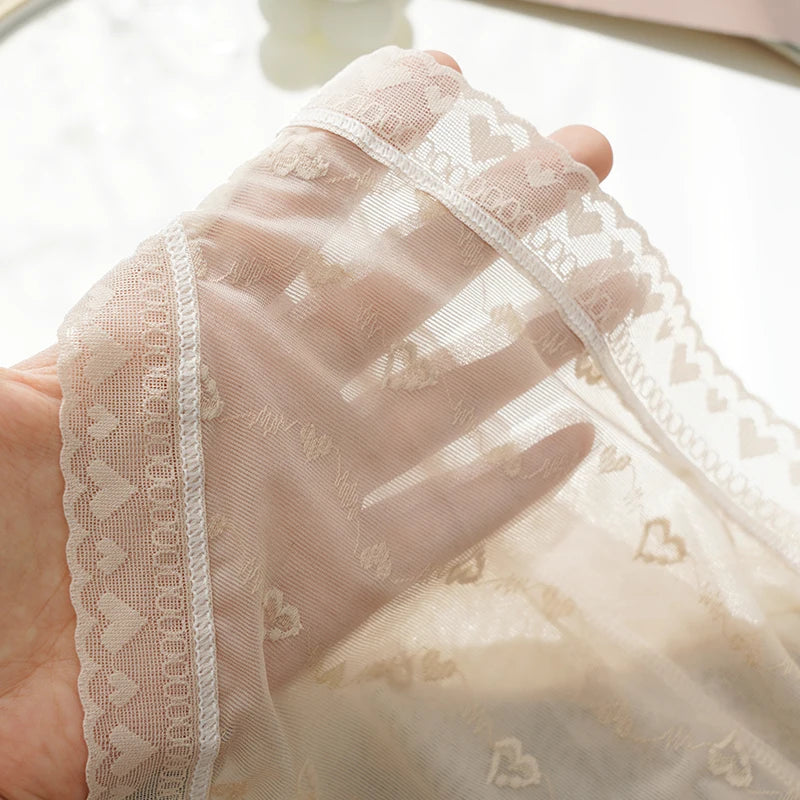 Maternity Large Size Underwear Solid Color Love Mesh Transparent Underpants New Style Ladies Lace Breathable Skin-Friendly Brief