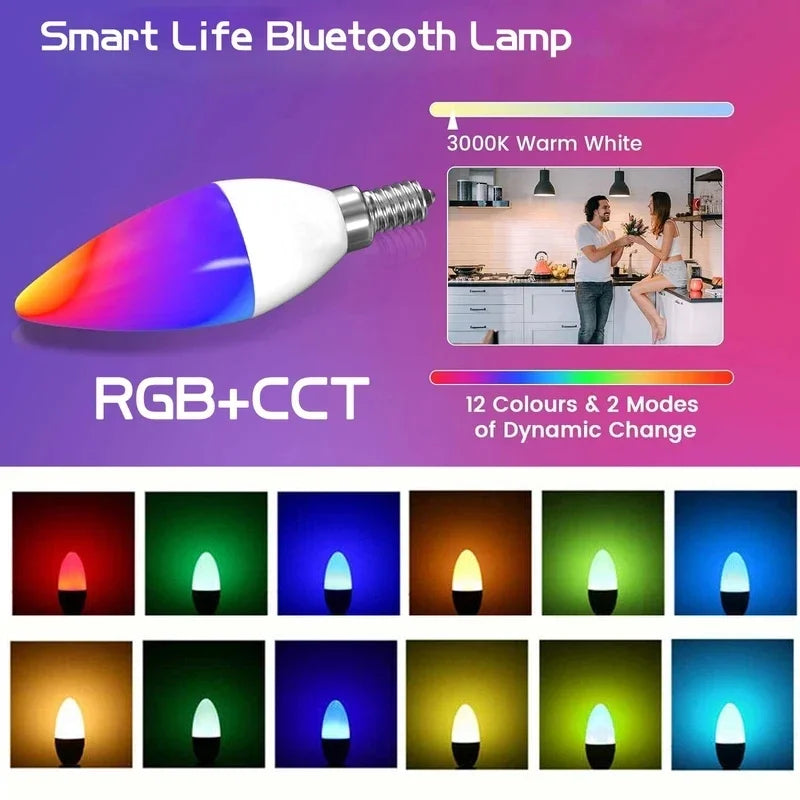Smart RGB Light LED Bulb Candle Lamps E14 Bluetooth 220V Crystal Dimmable APP Control Group Lamps For Home Bedroom Living Room