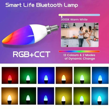 Smart RGB Light LED Bulb Candle Lamps E14 Bluetooth 220V Crystal Dimmable APP Control Group Lamps For Home Bedroom Living Room