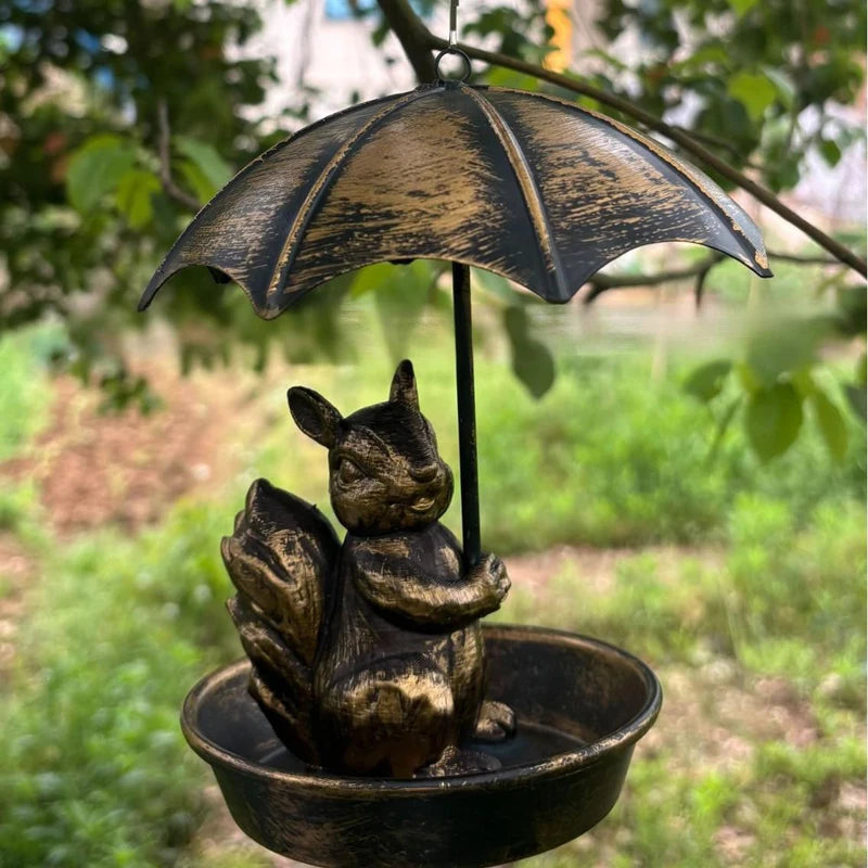 Bird Feeder Water Feeding Tray Umbrella Roof Sturdy Iron Birds Water Station Birdbath for Starlings Bluebirds Yard Gift Trees