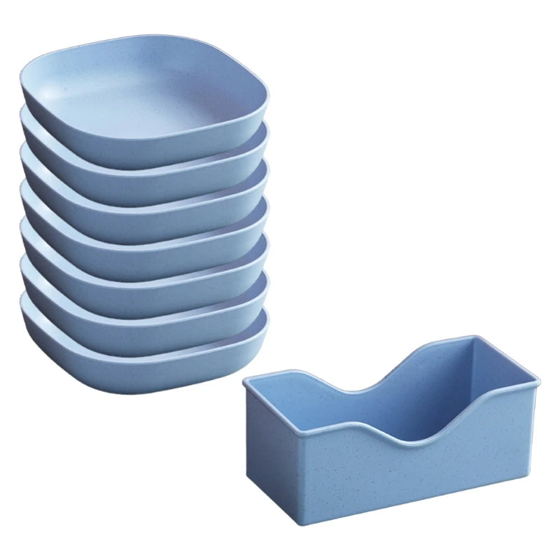 Reusable Food Serving Dishes with Rack, 10Pcs Square Wheat Straw Plates Salad Bowl