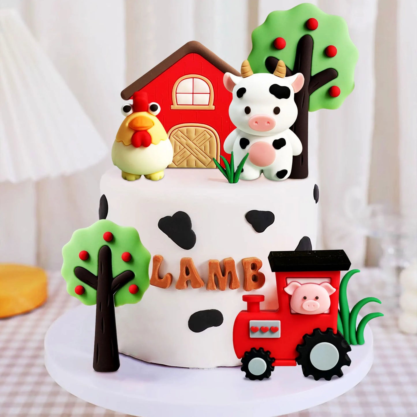 LaVenty Farm Birthday Decorations Farm Birthday Decorations Farm Birthday Decorations Cow Pig Chicken Cake Animal Toppers