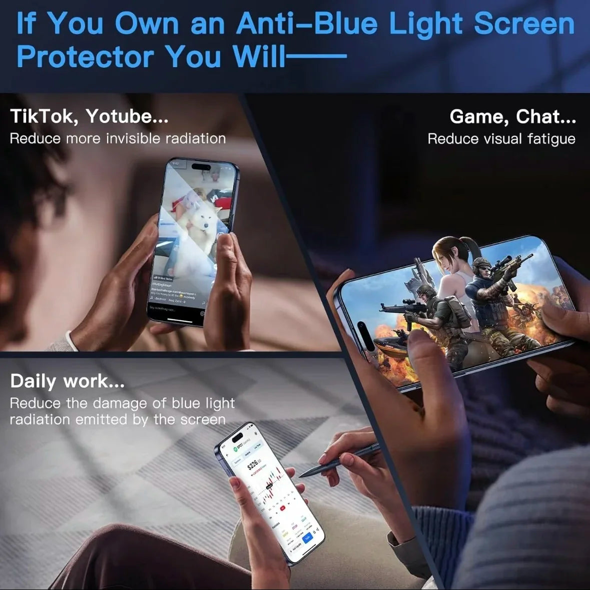 5pcs Anti-blue Light Mobile Phone Protective Film for iPhone 17/16e/16ProMax/15/13/12/11/XS/XR Durable Screen Protector