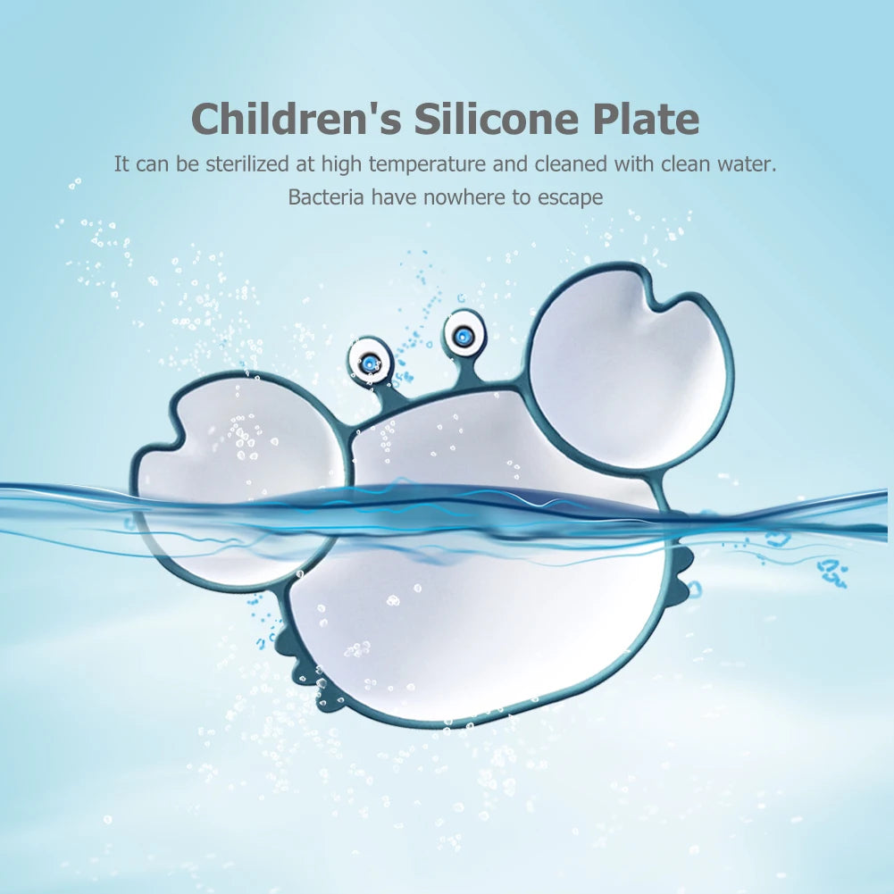 Baby Bowls Plates Spoons Silicone Suction Feeding Food Tableware BPA Free Non-Slip Baby Dishes Crab Food Feeding Bowl for Kids
