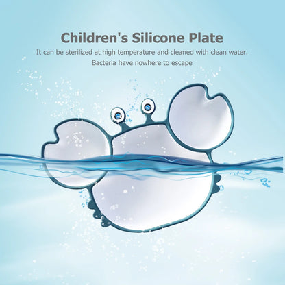Baby Bowls Plates Spoons Silicone Suction Feeding Food Tableware BPA Free Non-Slip Baby Dishes Crab Food Feeding Bowl for Kids