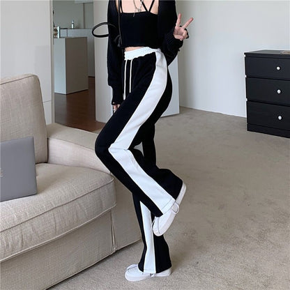 Wide Leg Palazzo Trousers for Women Black White Patchwork Baggy Summer Women's Straight Pants 2024 Korean Style Fashion Loose