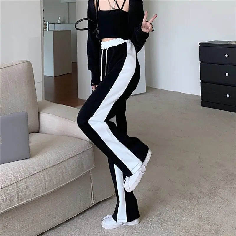 Wide Leg Palazzo Trousers for Women Black White Patchwork Baggy Summer Women's Straight Pants 2024 Korean Style Fashion Loose