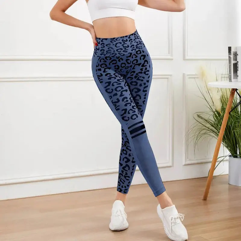 Yoga 9 Minute Pants High Waist Belly Stretch Tights Leopard Print Seamless Quick Drying Fitness Pants