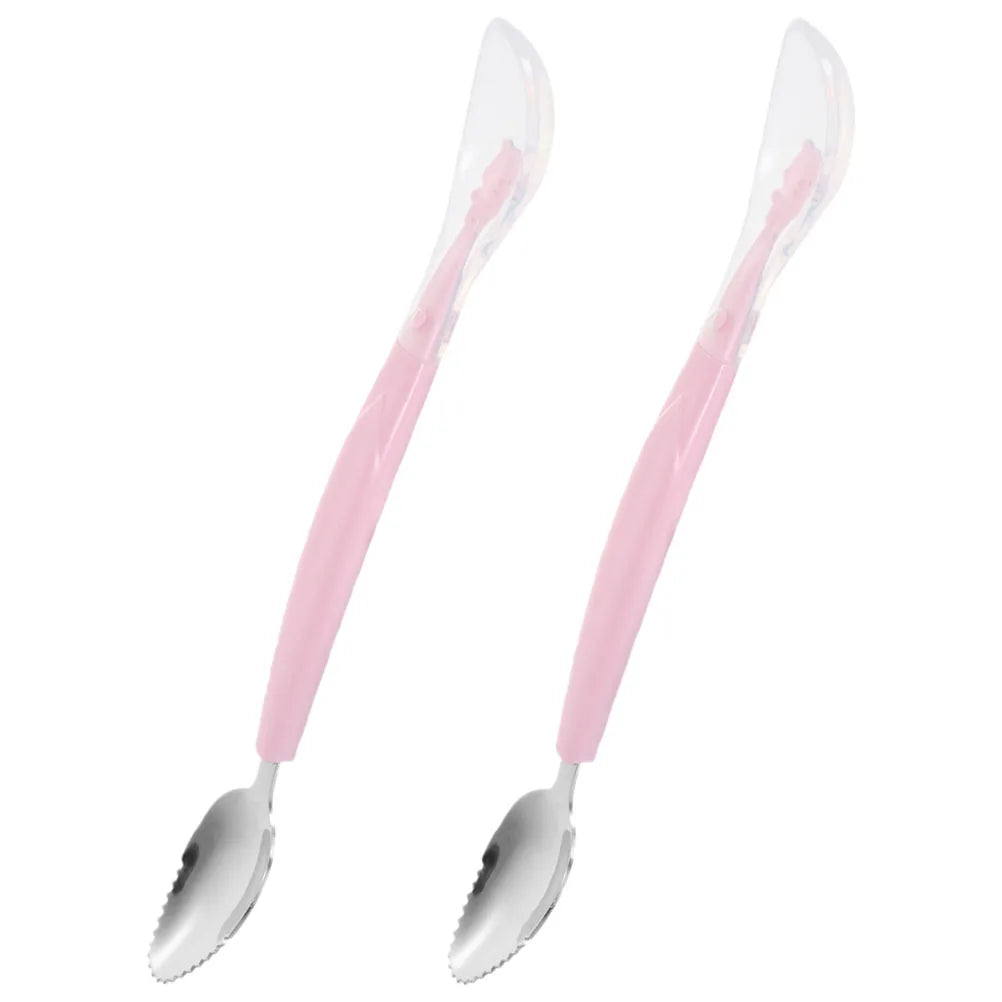 2 Pcs Double Baby Spoon Soft Silicone Dual Fruit Scraping Feeding Tool Toddler Training Spoon Yogurt Puree Food
