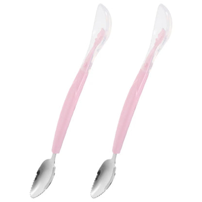2 Pcs Double Baby Spoon Soft Silicone Dual Fruit Scraping Feeding Tool Toddler Training Spoon Yogurt Puree Food