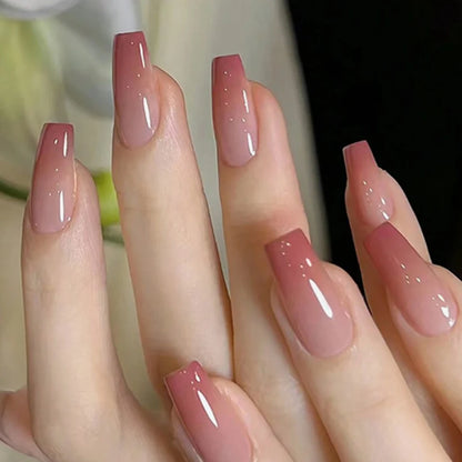 24PCS Long Coffin Pink Press On Nails Fake Press On Nails Gradation Press On Nails Summer Nails