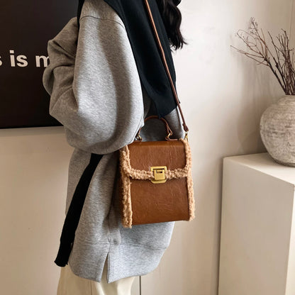 Fashion Small Totes Bag 2024 Trend PU Leather Shoulder Bags for Women Cute Short Handle Crossbody Phone Bag Luxury Fur Handbags