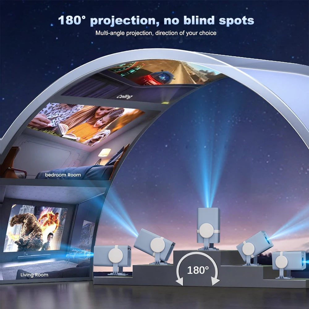 DESS Portable Dual-Band WiFi6 Bluetooth 5.0 Android 13 Smart Projector Suitable for Home Theater Video Power Bank Power Supply