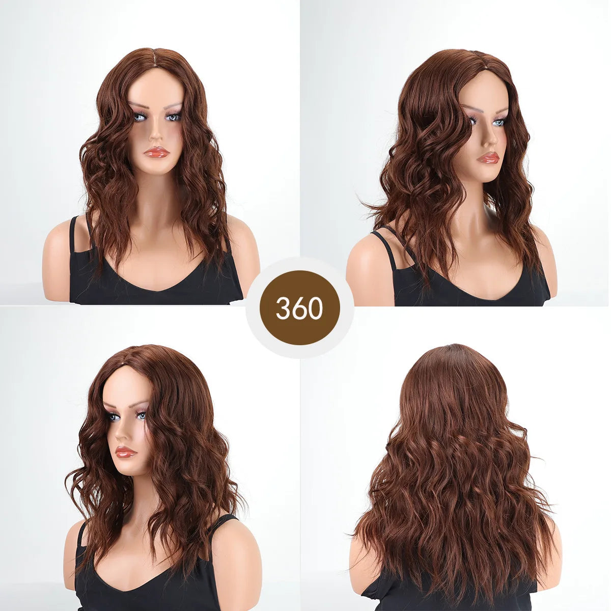26-inch (about 70 cm) long synthetic hair, dark brown, rose gold, light brown, middle-part curly hair, daily wear, party,
