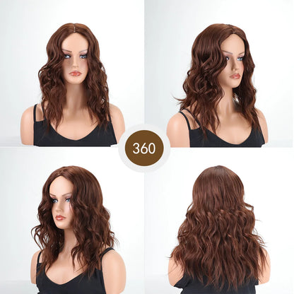 26-inch (about 70 cm) long synthetic hair, dark brown, rose gold, light brown, middle-part curly hair, daily wear, party,