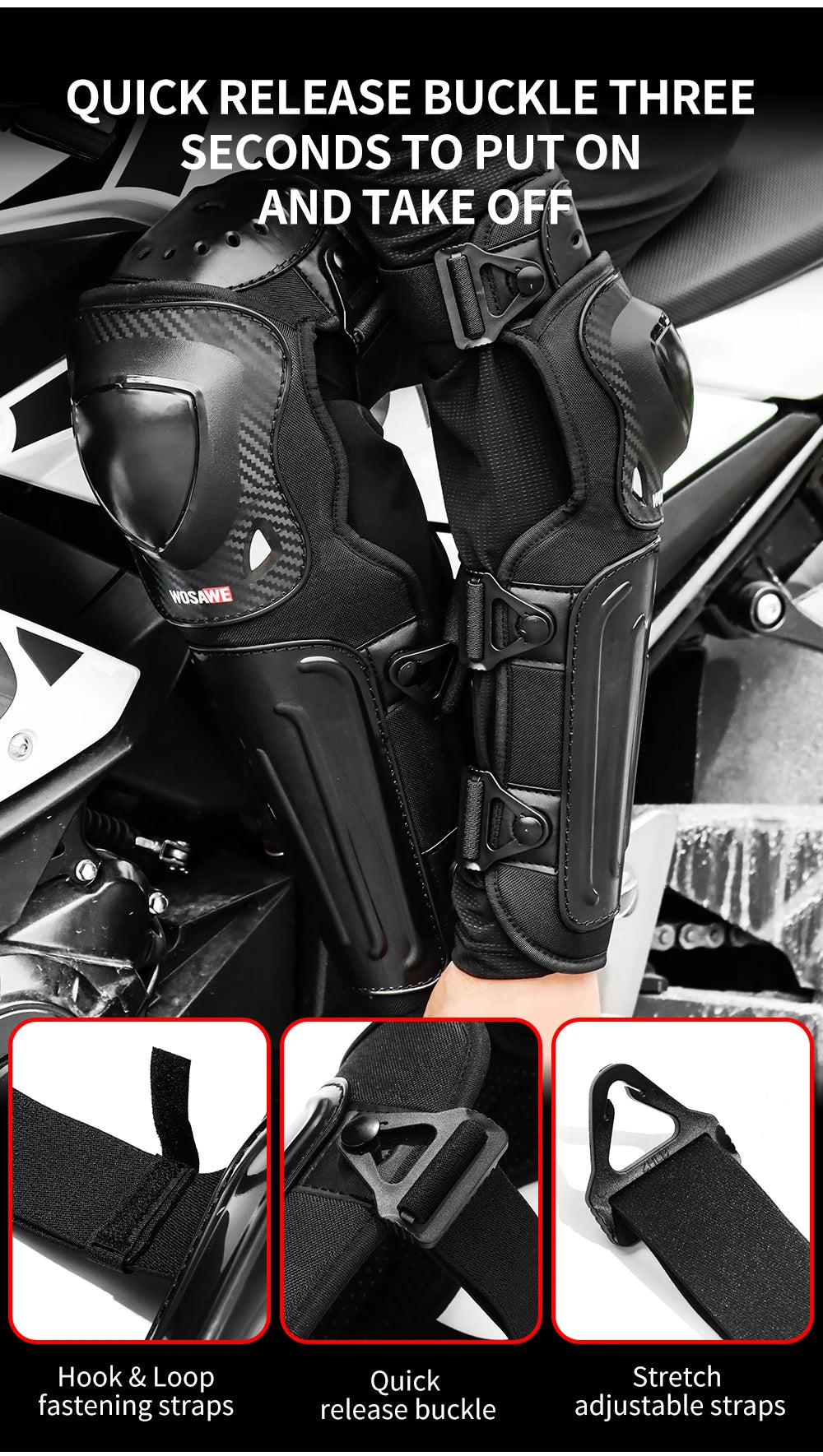 WOSAWE Motorcycle Knee Pads Protective Gear Equipment Motocross Protection Riding Elbow Guard Knee Pad Protector Kit