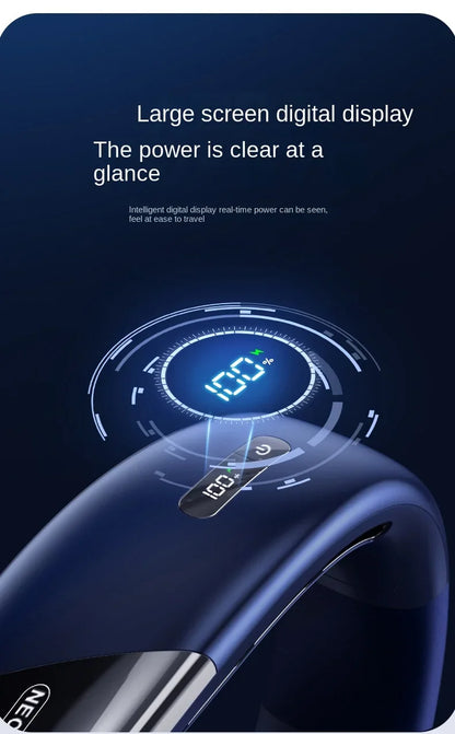 10000mAh Portable Neck Fan Mini Bladeless Silent Neckband Fan USB Rechargeable 3 Speeds Mute Wireless Electric Neck Cooler Fans