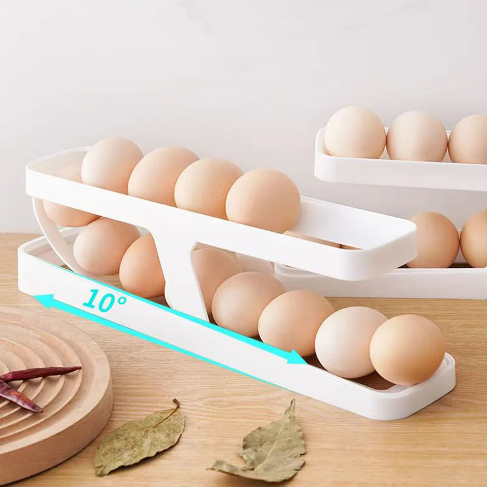 Refrigerator Side Door Egg Organizer, Rolling Egg Tray for Fridge, Keep Eggs Fresh, Space - Saving Egg Storage Solution