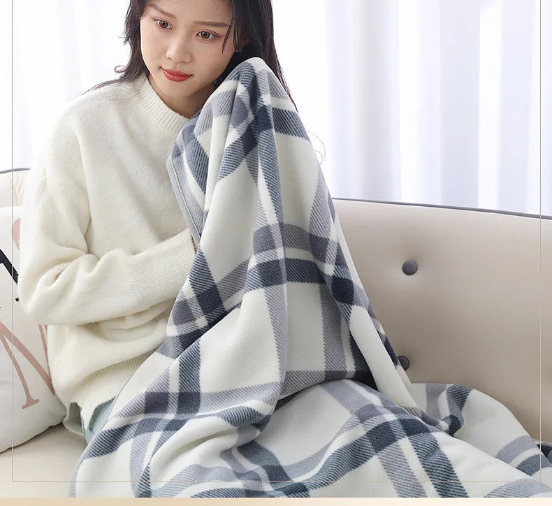 Wearable Plaid Blanket Fleece Doublelayer Blankets With Button Thicken Multifunction Winter Warm Throw Blanket For Sofa Bed