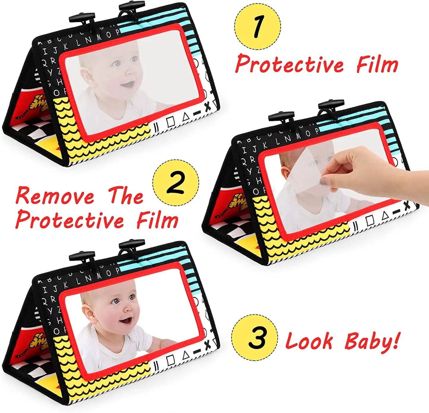 Black And White Baby Floor Mirror Tummy Time Sensory Baby Toys 6 12 months Toys For Babies Montessori Development Crawl Toys