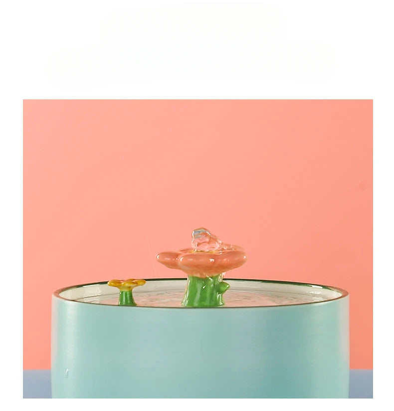 Cat Ceramic Flower Water Fountain Drinking Feeders Pets