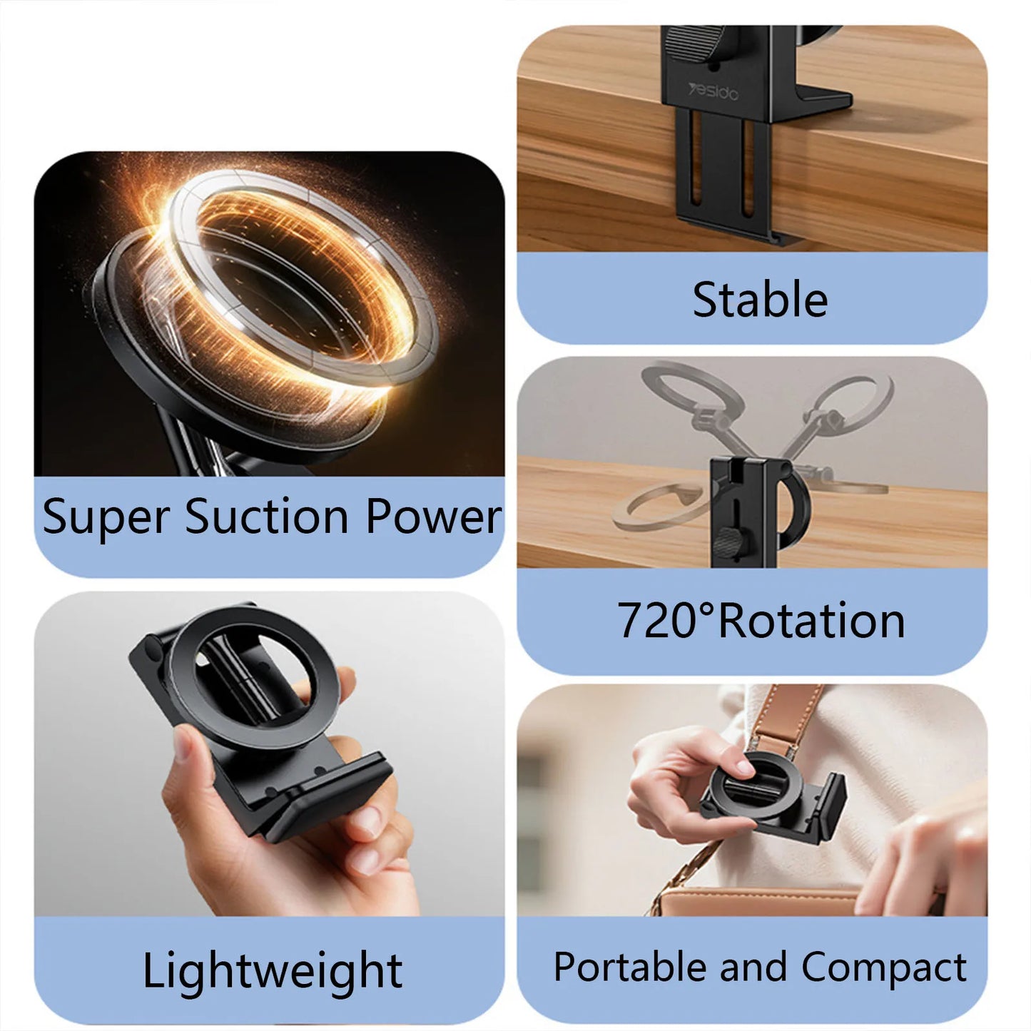 Magnetic Phone Mount Car Phone Holder Mount For Backseat Foldable Smartphones Stand For Calling Navigation GPS Video Recording