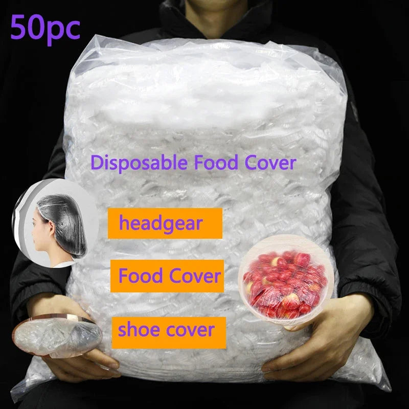 50/500PC Disposable Food Cover bags Elastic Plastic Wrap Food Reusable Dustproof Waterproof Hair Hat Shower Bowl Cap Fresh cover