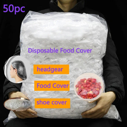 50/500PC Disposable Food Cover bags Elastic Plastic Wrap Food Reusable Dustproof Waterproof Hair Hat Shower Bowl Cap Fresh cover