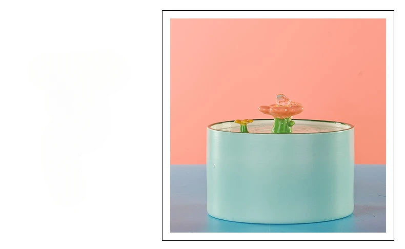 Cat Ceramic Flower Water Fountain Drinking Feeders Pets