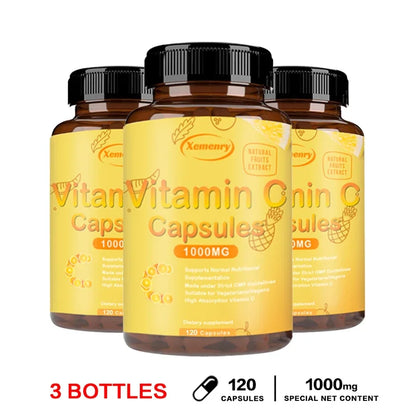 Vitamin C Capsules 1000mg - Supports Dental and Skin Health, Improves Immunity, Prevents Cancer, Antioxidant
