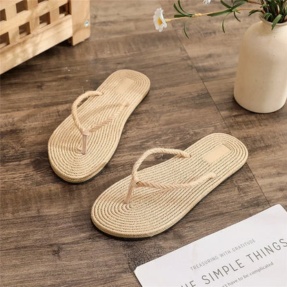 2024 New Flip Flops Women Slippers Ladies Shoes Indoor Outdoor Female Flip-flop Beach Flat Slides Fashion Summer Straw Sandals