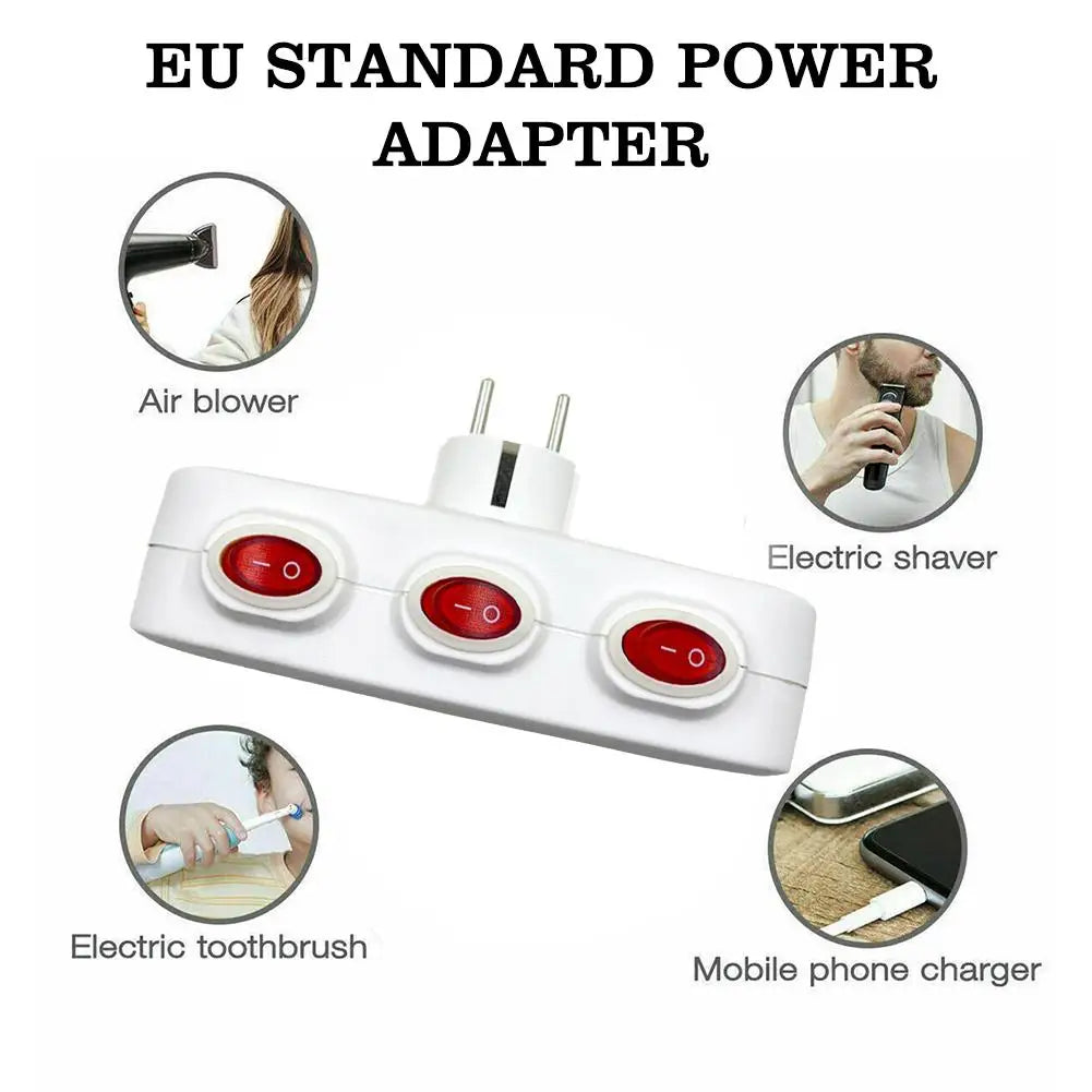 EU Electrical Sockets With ON/OFF Switch Euro Mounted 1 To 3 Way Germany Standard Extensions Adapter Power Plug Socket ﻿