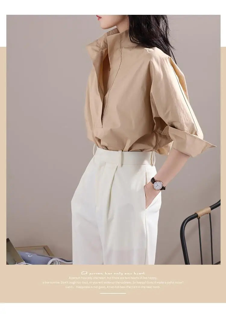 Fashion Have Style Temperament Solid Color Blouse Women New 3/4 Sleeve Classic Korean Bat Style Lady All-match Pullover Shirt