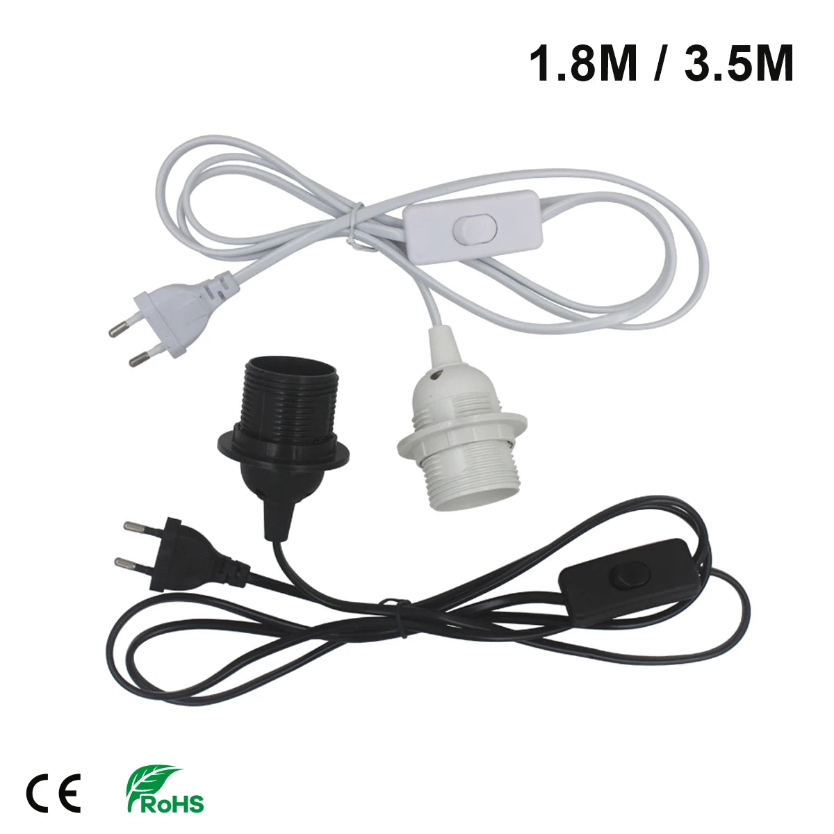 Full Teeth Lamp Base 1.8m 3.5m Power Cord Cables E26 E27 Holder With Switch Wire For Pendant Led Bulbs Fixture Hang lamp EU Plug