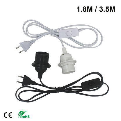 Full Teeth Lamp Base 1.8m 3.5m Power Cord Cables E26 E27 Holder With Switch Wire For Pendant Led Bulbs Fixture Hang lamp EU Plug