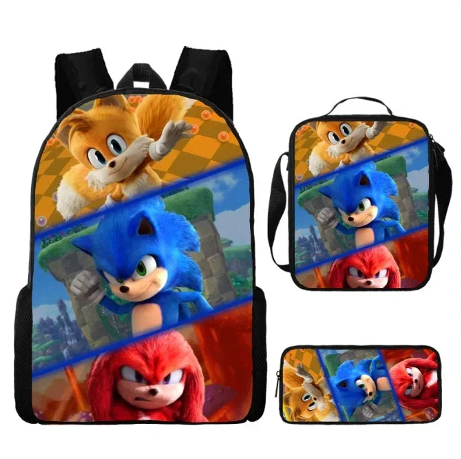 HOT 3PC-SET Sonic Backpack Primary and Secondary School School Bags  Anime Cartoon School Bags Best Gifts for Kids Mochila